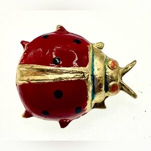 Vintage Small Ladybug Brooch Scatter Pin Gold Tone Enamel Signed ROK